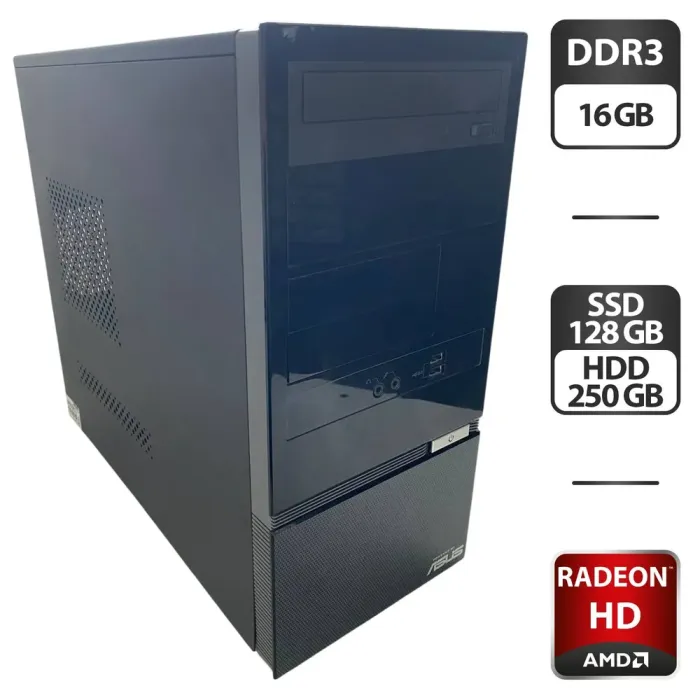 Комп'ютер NoName Tower / Intel Core i7-860 (4 (8) ядра по 2.8 - 3.4 GHz) / 16 GB DDR3 / 128 GB SSD + 250 GB HDD / AMD Radeon HD 6450, 1 GB GDDR3, 64-bit / DVD-ROM б/в - зображення 1