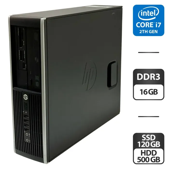 Комп'ютер HP Compaq 8200 Elite SFF / Intel Core i7-2600 (4 (8) ядра по 3.4 - 3.8 GHz) / 16 GB DDR3 / 120 GB SSD + 500 GB HDD / Intel HD Graphics 2000 / DVD-ROM б/в - зображення 1