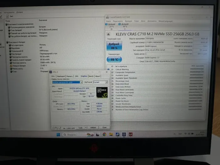 Ігровий ноутбук Б-клас HP Omen 15-dc1057nr / 15.6" (1920x1080) IPS / Intel Core i7-9750H (6 (12) ядер по 2.6 - 4.5 GHz) / 16 GB DDR4 / 256 GB SSD + 500 GB HDD / nVidia GeForce GTX 1650, 4 GB GDDR5, 128-bit / WebCam / Win 11 б/в - зображення 11