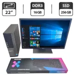 Комплект ПК: комп'ютер Dell OptiPlex 3020 SFF / Intel Core i5-4570 (4 ядра по 3.2 - 3.6 GHz) / 16 GB DDR3 / 256 GB SSD / Intel HD Graphics 4600 / DVD-ROM + Монітор Dell P2217 / 22" (1680x1050) TN + Клавіатура та мишка б/в