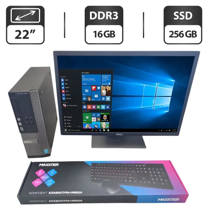 Комплект ПК: комп'ютер Dell OptiPlex 3020 SFF / Intel Core i5-4570 (4 ядра по 3.2 - 3.6 GHz) / 16 GB DDR3 / 256 GB SSD / Intel HD Graphics 4600 / DVD-ROM + Монітор Dell P2217 / 22" (1680x1050) TN + Клавіатура та мишка б/в - зображення 1