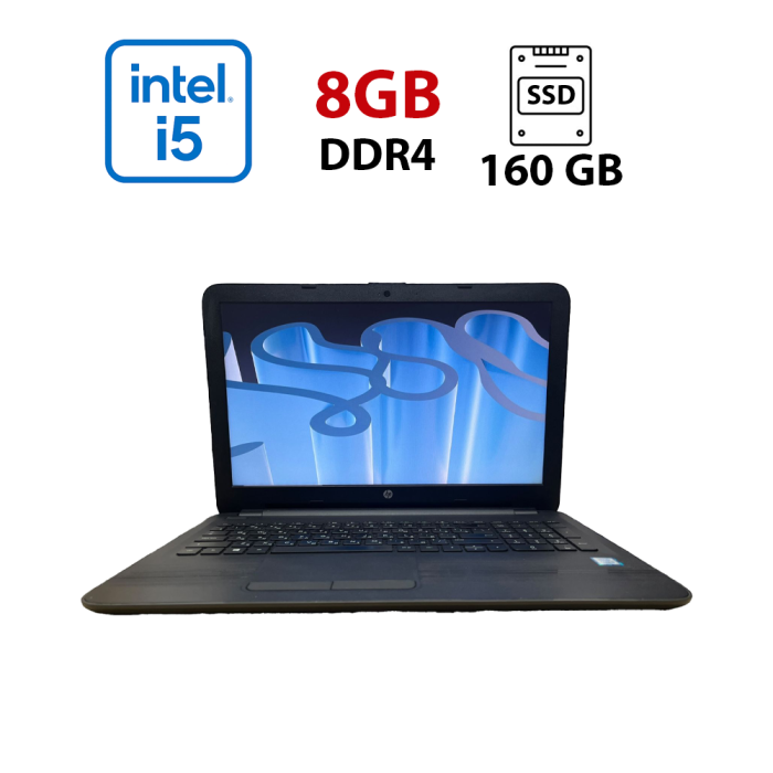 Ноутбук Б-клас HP 250 G5 / 15.6" (1366x768) TN / Intel Core i5-7200U (2 (4) ядра по 2.5 - 3.1 GHz) / 8 GB DDR4 / 160 GB SSD / Intel HD Graphics 620 / WebCam б/в - изображение 1
