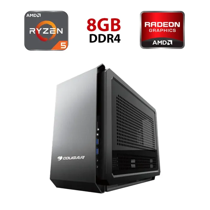 Ігровий ПК Hunter Cougar QBX Black Tower / AMD Ryzen 5 5500 (6 (12) ядер по 3,6 - 4,2 ГГц) / 8 ГБ DDR4 / 480 ГБ SSD / AMD Radeon RX 6600, 8 ГБ GDDR6, 128-біт - зображення 1