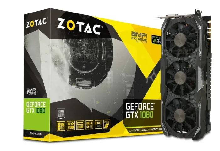 Дискретна відеокарта Zotac GeForceGTX 1080 AMP Exteme, 8 GB GDDR5X, 256-bit / 1x DVI, 1x HDMI, 3x DisplayPort / (ZT-P10800B-10P) б/в - зображення 1
