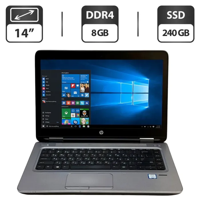 Ноутбук Б-клас HP ProBook 640 G3 / 14" (1366x768) TN / Intel Core i5-7200U (2 (4) ядра по 2.5 - 3.1 GHz) / 8 GB DDR4 / 240 GB SSD / Intel HD Graphics 620 / WebCam / Windows 10 Pro б/в - зображення 1