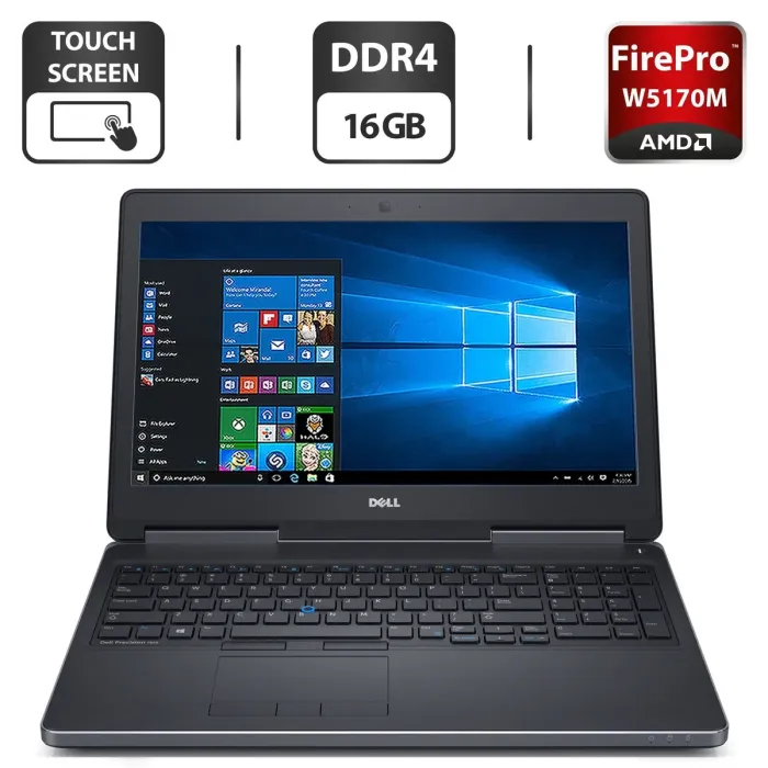 Мобільна робоча станція Dell Precision 7510 / 15,6" (1920x1080) IPS Touch / Intel Core i7-6820HQ (4 (8) ядра по 2,7 - 3,6 ГГц) / 16 ГБ DDR4 / 256 ГБ SSD M.2 + 500 ГБ HDD / AMD FirePro W5170M, 2 ГБ GDDR5, 128-біт / Веб-камера б/в - зображення 1