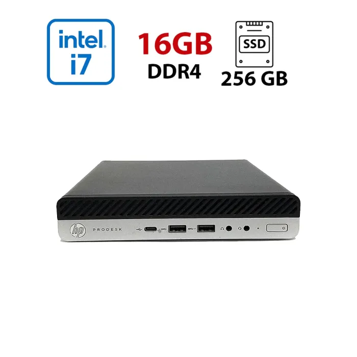 Неттоп HP ProDesk 600 G5 DM USFF / Intel Core i7-9700T (8 ядер по 2.0 - 4.3 GHz) / 16 GB DDR4 / 256 GB SSD M.2 NVMe / Intel UHD Graphics 630 / Win 11 Pro Lic б/в - зображення 1