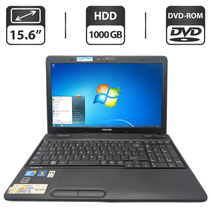 Ноутбук Toshiba Satellite C660 / 15.6" (1366x768) TN / Intel Core i3-370M (2 (4) ядра по 2.4 GHz) / 6 GB DDR3 / 1000 GB HDD / Intel HD Graphics / WebCam / DVD-ROM б/в - зображення 1