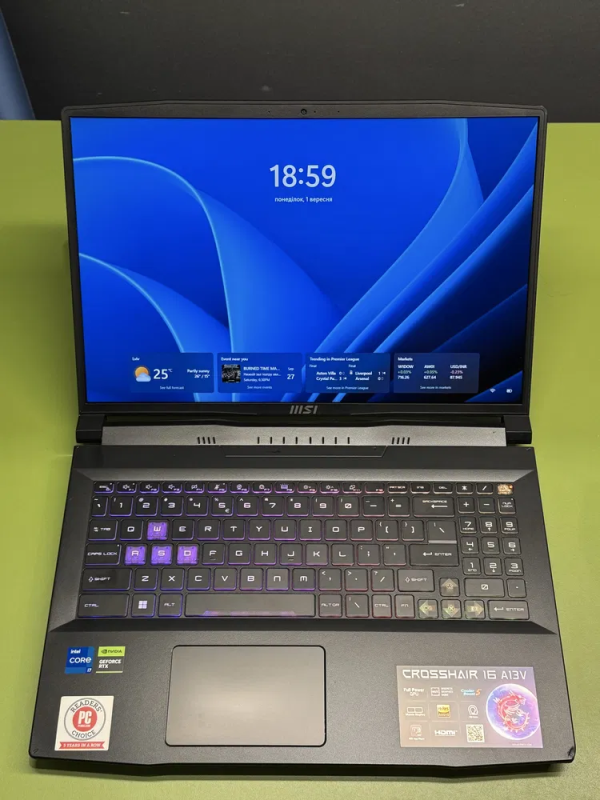 Ігровий ноутбук MSI Crosshair 16 HX / 16" (1920x1200) IPS / Intel Core i7-13620H (10 (16) ядер по 3,6 - 4,9 ГГц) / 16 ГБ DDR5 / 1000 ГБ SSD / nVidia GeForce RTX 4070, 8 ГБ GDDR6, 128-bit / WebCam / HDMI б/в - зображення 2