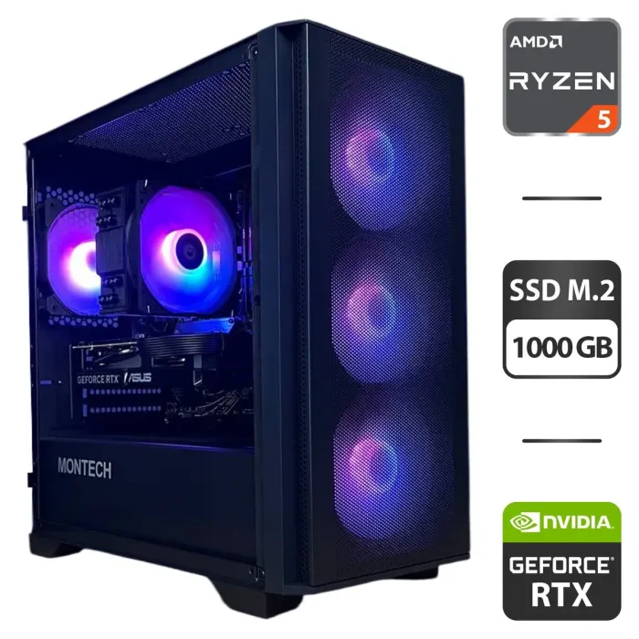 Збірка на замовлення: ігровий ПК Montech Air 100 ARGB Black Tower / AMD Ryzen 5 8400F (6 (12) ядер по 4,2 - 4,7 ГГц) / 32 ГБ DDR5 / 1000 ГБ SSD M.2 / nVidia GeForce RTX 5060, 8 ГБ GDDR6, 128-біт / 650 Вт - зображення 1