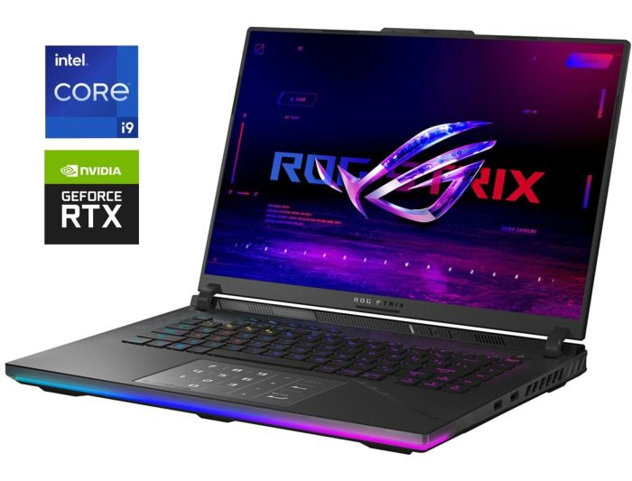Ігровий ноутбук Asus ROG Strix Scar 16 G634JZ / 16" (2560x1600) IPS / Intel Core i9-13980HX (24 (32) ядер по 2.2 - 5.5 GHz) / 32 GB DDR5 / 1000 GB SSD NVMe / nVidia GeForce RTX 4080, 12 GB GDDR6, 192-bit / WebCam б/в - зображення 1
