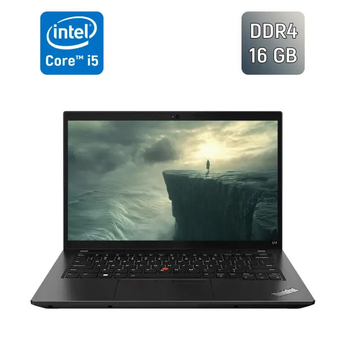 Ультрабук Lenovo ThinkPad L14 Gen 4 / 14" (1920x1080) IPS / Intel Core i5-1335U (10 (12) ядер по 3.4 - 4.6 GHz) / 16 GB DDR4 / 512 GB SSD / Intel Iris Xe Graphics / WebCam / Windows 10 б/в - зображення 1