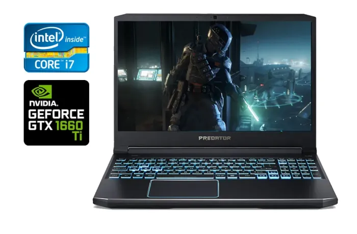 Ігровий ноутбук Б-клас Acer Predator PH315-52 / 15.6" (1920x1080) IPS / Intel Core i7-9750H (6 (12) ядер по 2.6 - 4.5 GHz) / 16 GB DDR4 / 480 GB SSD / nVidia GeForce GTX 1660 Ti, 6 GB GDDR6, 192-bit / WebCam / Windows 10 б/в - зображення 1