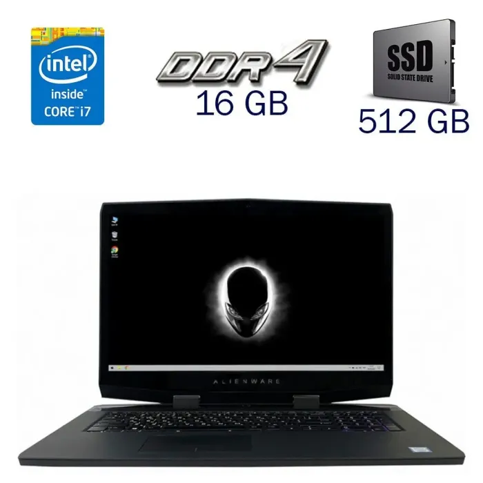 Ігровий ноутбук Dell Alienware M17 / 17.3" (1920x1080) IPS / Intel Core i7-8750H (6 (12) ядер по 2.2 - 4.1 GHz) / 16 GB DDR4 / 512 GB SSD / nVidia GeForce RTX 2070, 8 GB GDDR6, 256-bit / WebCam б/в - зображення 1
