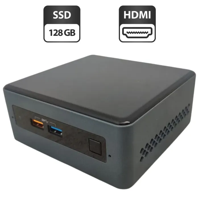 Неттоп Intel NUC (NUC7JY) USFF / Intel Celeron J4025 (2 ядра по 2.0 - 2.9 GHz) / 4 GB DDR4 / 128 GB SSD / Intel UHD Graphics 600 / Wi-Fi / Bluetooth б/в - зображення 1