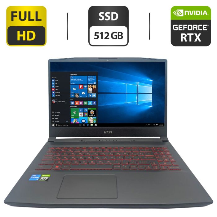 Ігровий ноутбук MSI Katana GF66 / 15.6" (1920x1080) IPS / Intel Core i5-11400H (6 (12) ядер по 2.2 - 4.5 GHz) / 16 GB DDR4 / 512 GB SSD / nVidia GeForce RTX 3050 Ti, 4 GB GDDR6, 128-bit / WebCam / Коробка б/в - зображення 1