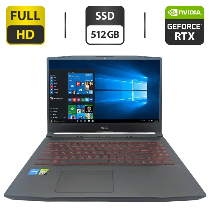 Ігровий ноутбук MSI Katana GF66 / 15.6" (1920x1080) IPS / Intel Core i5-11400H (6 (12) ядер по 2.2 - 4.5 GHz) / 16 GB DDR4 / 512 GB SSD / nVidia GeForce RTX 3050 Ti, 4 GB GDDR6, 128-bit / WebCam / Коробка б/в - зображення 1