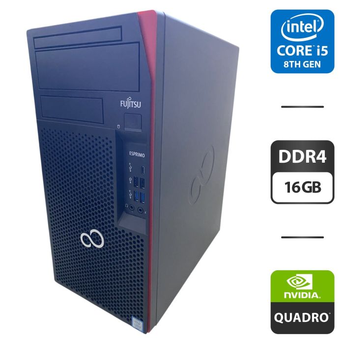 Комп'ютер Fujitsu Esprimo P758 E85 Tower / Intel Core i5-8400 (6 ядер по 2,8 - 4,0 ГГц) / 16 ГБ DDR4 / 128 ГБ SSD / nVidia Quadro K1200, 4 ГБ GDDR5, 128-біт б/в - зображення 1