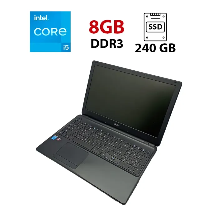 Ноутбук Acer Aspire E1-572G / 15.6" (1366x768) TN / Intel Core i5-4200U (2 (4) ядра по 1.6 - 2.6 GHz) / 8 GB DDR3 / 240 GB SSD / AMD Radeon HD 8670M, 1 GB DDR3, 64-bit / WebCam б/в - зображення 1