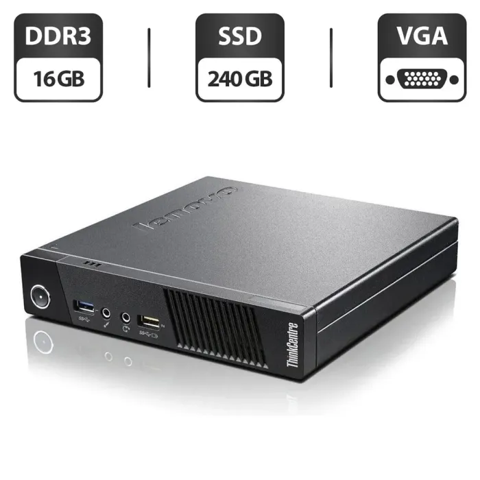 Неттоп Lenovo ThinkCentre M93p Tiny USFF / Intel Core i5-4570T (2 (4) ядра по 2.9 - 3.6 GHz) / 16 GB DDR3 / 240 GB SSD / Intel HD Graphics 4600 / VGA / Блок живлення б/в - зображення 1