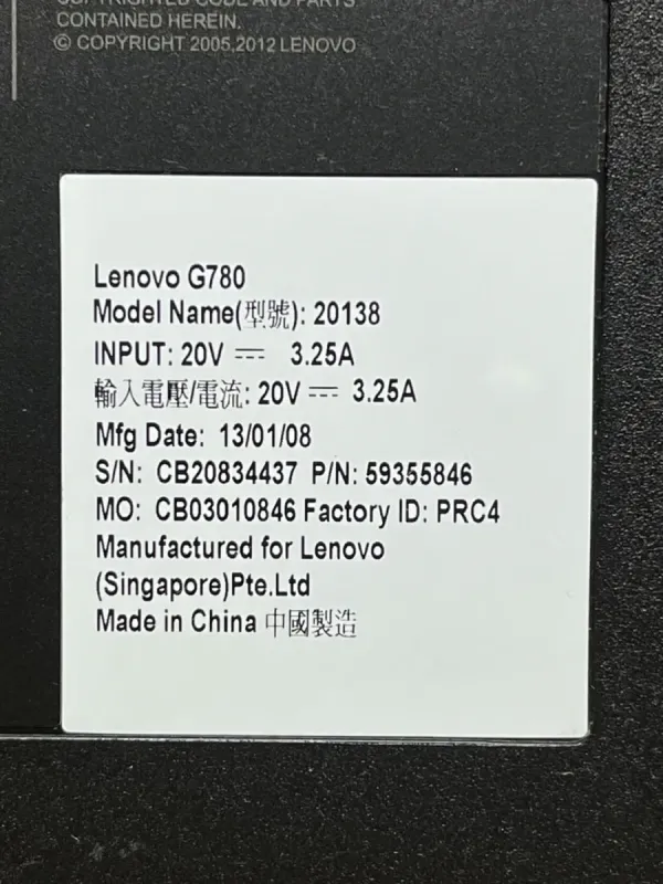 Ноутбук Lenovo G780 / 17.3" (1600x900) TN / Intel Pentium B970 (2 ядра по 2.3 GHz) / 8 GB DDR3 / 128 GB SSD / Intel HD Graphics / WebCam б/в - зображення 8