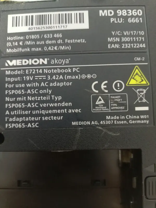 Ноутбук Б-клас Medion Akoya E7214 / 17.3" (1366x768) TN / Intel Core i3-350M (2 (4) ядра по 2.26 GHz) / 4 GB DDR3 / 320 GB HDD / Intel HD Graphics / АКБ відсутня б/в - зображення 9