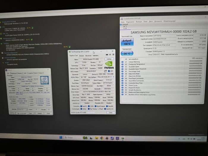 Мобільна робоча станція Б-клас Lenovo ThinkPad P73 / 17.3" (1920x1080) TN / Intel Core i7-9850H (6 (12) ядер по 2.6 - 4.6 GHz) / 32 GB DDR4 / 1000 GB SSD / nVidia Quadro RTX 4000, 8 GB GDDR6, 256-bit / WebCam / Win 11 Pro б/в - зображення 11