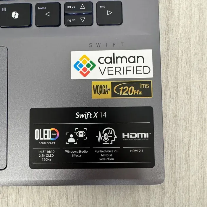 Ігровий ноутбук Б-класу Acer Swift X 14 SFX14-72G / 14.5" (2880x1800) OLED / Intel Core Ultra 7 155H (16 (22) ядер по 3,8 - 4,8 ГГц) / 16 ГБ DDR5 / 1000 ГБ SSD NVMe / nVidia GeForce RTX 4060, 8 ГБ GDDR6, 128-bit / WebCam б/в - зображення 9