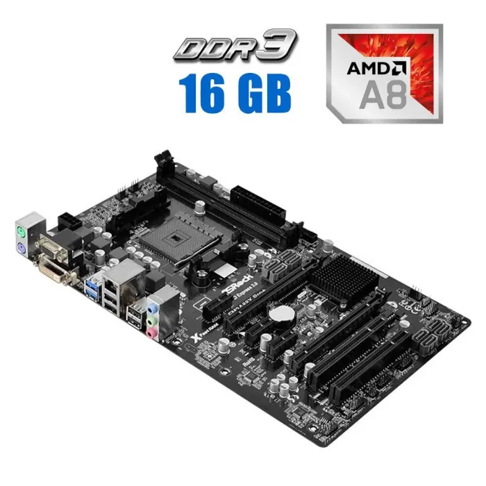 Комплект: Материнська плата ASRock FM2A88X PRO+ / FM2 / AMD A8-6600K (4 ядра по 3.9 - 4.2 GHz) / 16 GB DDR3 / AMD Radeon HD 8570D б/в - зображення 1