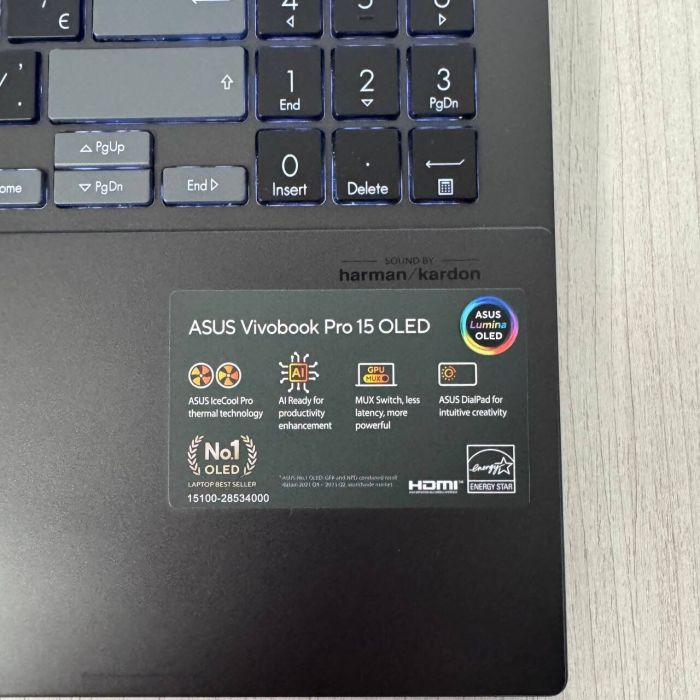 Ігровий ноутбук Б-класу Asus Vivobook Pro 15 OLED N6506MU / 15,6" (2560x1440) OLED / Intel Core Ultra 9 185H (16 (22) ядер по 2,3 - 5,1 ГГц) / 24 ГБ DDR5 / 2000 ГБ SSD NVMe / nVidia GeForce RTX 4060, 8 ГБ GDDR6, 128-біт / WebCam б/в - зображення 10