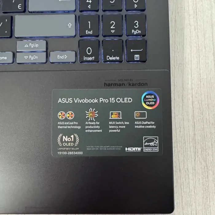 Ігровий ноутбук Б-класу Asus Vivobook Pro 15 OLED N6506MU / 15,6" (2560x1440) OLED / Intel Core Ultra 9 185H (16 (22) ядер по 2,3 - 5,1 ГГц) / 24 ГБ DDR5 / 2000 ГБ SSD NVMe / nVidia GeForce RTX 4060, 8 ГБ GDDR6, 128-біт / WebCam б/в - зображення 10