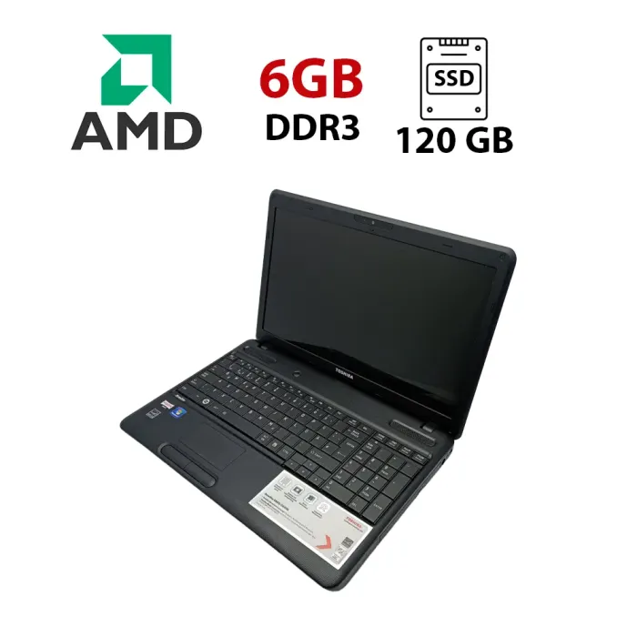 Ноутбук Toshiba Satellite C660 / 15.6" (1366x768) TN / AMD E-300 (2 ядра по 1.3 GHz) / 6 GB DDR3 / 120 GB SSD / AMD Radeon HD 6310 Graphics / WebCam б/в - зображення 1