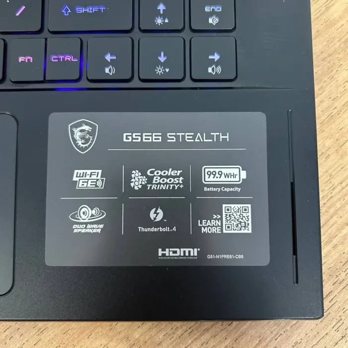 Ігровий ноутбук Б-клас MSI GS66 Stealth 11UG / 15.6" (1920x1080) IPS / Intel Core i7-11800H (8 (16) ядер по 2.3 - 4.6 GHz) / 16 GB DDR4 / 1000 GB SSD NVMe / nVidia GeForce RTX 3070, 8 GB GDDR6, 256-bit / WebCam б/в - зображення 9