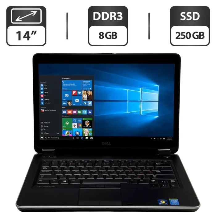 Ноутбук Dell Latitude E6440 / 14" (1366x768) TN / Intel Core i5-4200M (2 (4) ядра по 2.5 - 3.1 GHz) / 8 GB DDR3 / 250 GB SSD / Intel HD Graphics 4600 / WebCam / DVD-ROM / Windows 10 Pro б/в - зображення 1