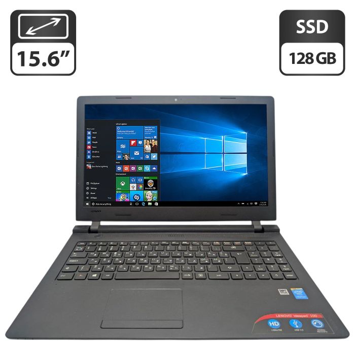 Ноутбук Lenovo IdeaPad 100-15IBY / 15.6" (1366x768) TN / Intel Pentium N3540 (4 ядра по 2.16 - 2.66 GHz) / 8 GB DDR3 / 128 GB SSD / Intel HD Graphics / WebCam / DVD-ROM б/в - изображение 1
