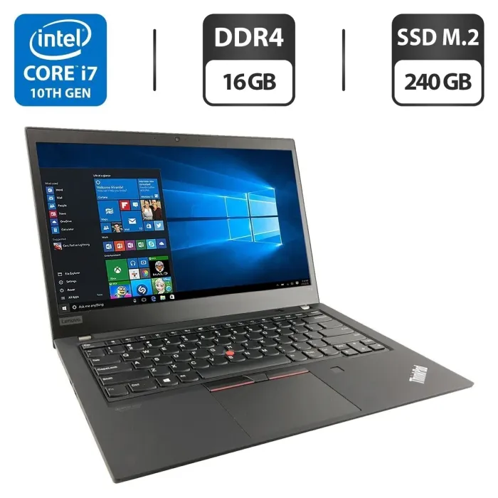 Ультрабук Lenovo ThinkPad T14 Gen1 / 14" (1920x1080) IPS / Intel Core i7-10610U (4 (8) ядра по 1.8 - 4.9 GHz) / 16 GB DDR4 / 240 GB SSD M.2 / Intel UHD Graphics / WebCam б/в - зображення 1
