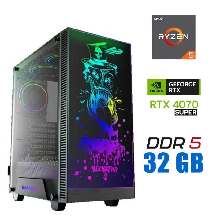 Ігровий ПК Tower / AMD Ryzen 5 7500F (6 (12) ядер по 3.7 - 5.0 GHz) / 32 GB DDR5 / 1000 GB SSD M.2 / nVidia GeForce RTX 4070 SUPER, 12 GB GDDR6X, 192-bit / 750W - зображення 1