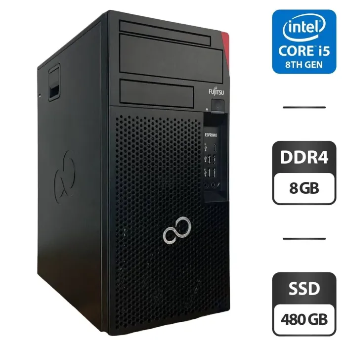 Комп'ютер Fujitsu Esprimo P758 E85 Tower / Intel Core i5-8400 (6 ядер по 2.8 - 4.0 GHz) / 8 GB DDR4 / 480 GB SSD / Intel UHD Graphics 630 б/в - зображення 1
