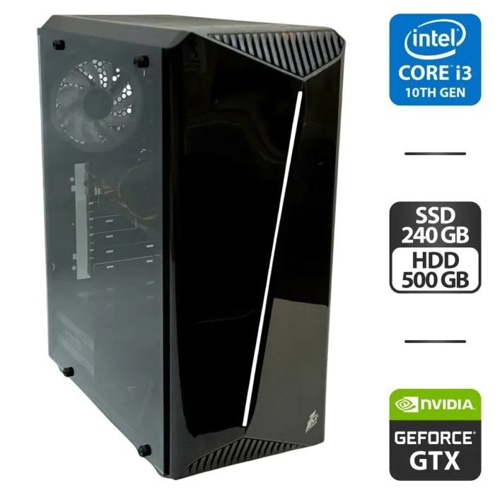 Комп'ютер 1stPlayer Black з вікном Tower / Intel Core i3-10100F (4 (8) ядра по 3.6 - 4.3 ГГц) / 16 ГБ DDR4 / 240 ГБ SSD + 500 ГБ HDD / nVidia GeForce GTX 660, 2 ГБ GDDR5, 192-bit / 400 Вт б/в - зображення 1