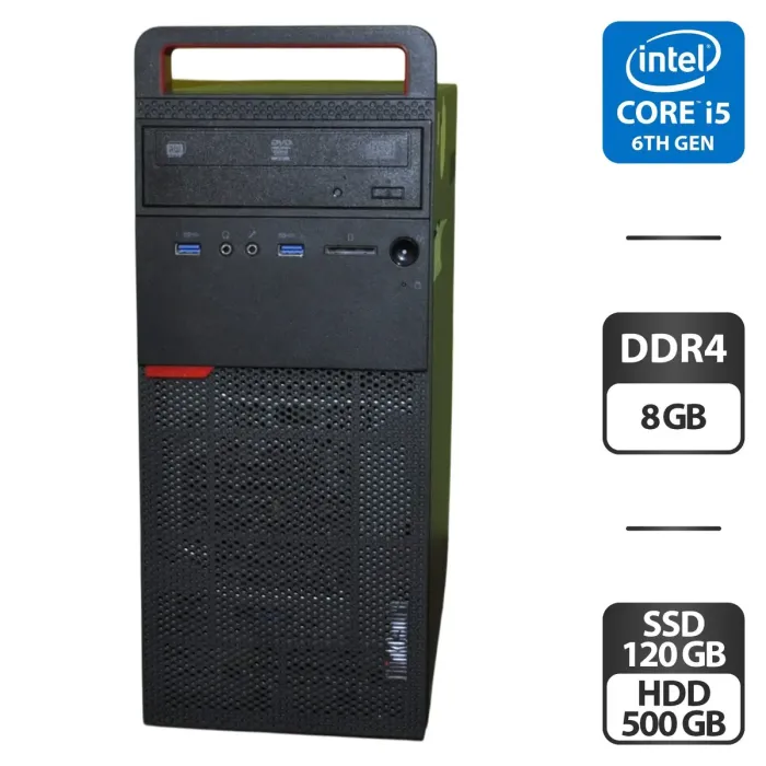 Комп'ютер Lenovo ThinkCentre M700 Tower / Intel Core i5-6400 (4 ядра по 3,7 - 3,3 ГГц) / 8 ГБ DDR4 / 120 ГБ SSD + 500 ГБ HDD / Intel HD Graphics 530 / DVD-ROM / Windows 11 Pro б/в - зображення 1