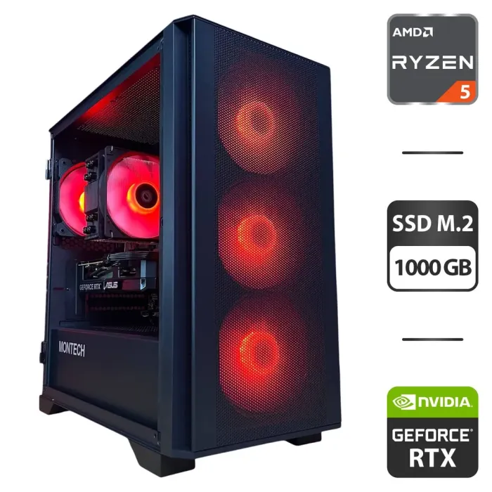 Збірка на замовлення: ігровий ПК Montech Air 100 ARGB Black Tower / AMD Ryzen 5 7500F (6 (12) ядер по 3,7 - 5,0 ГГц) / 32 ГБ DDR5 / 1000 ГБ SSD M.2 / nVidia GeForce RTX 5060, 8 ГБ GDDR7, 128-bit / 650W - зображення 1