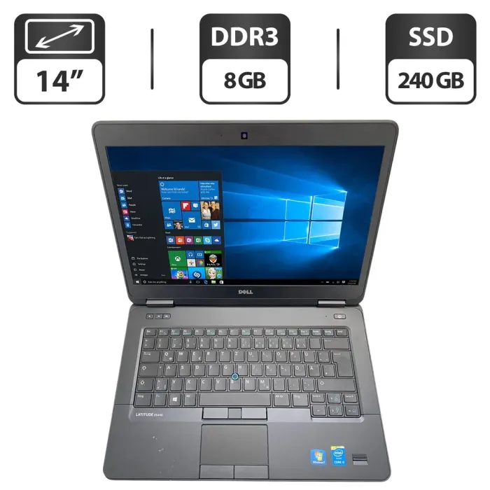 Ноутбук Б-клас Dell Latitude E5440 / 14" (1366x768) TN / Intel Core i5-4310U (2 (4) ядра по 2.0 - 3.0 GHz) / 8 GB DDR3 / 240 GB SSD / Intel HD Graphics 5500 / WebCam б/в - зображення 1