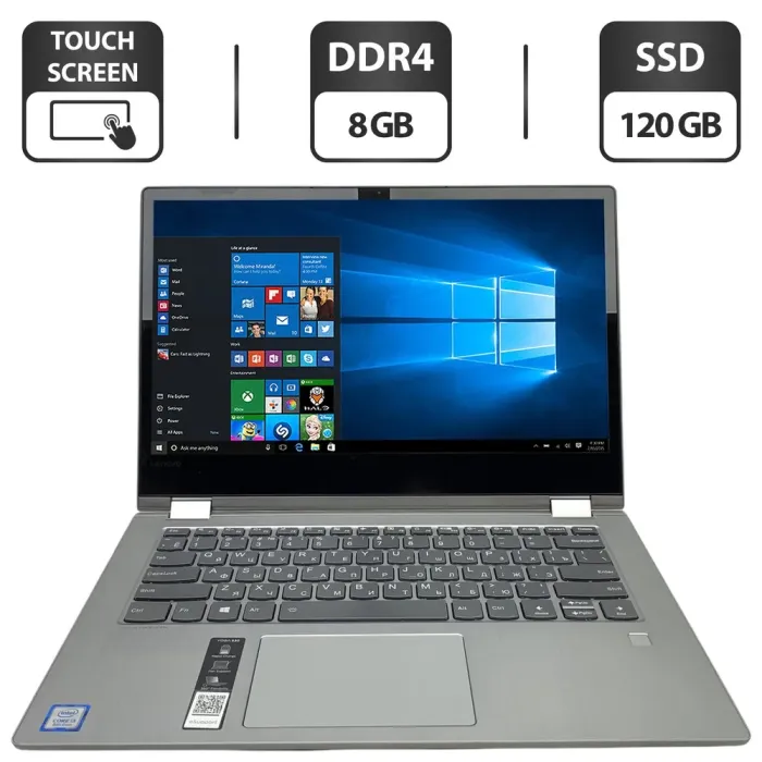 Ноутбук-трансформер Б-клас Lenovo Yoga 530-14IKB / 14" (1920x1080) IPS Touch / Intel Core i3-8130U (2 (4) ядра по 2.2 - 3.4 GHz) / 8 GB DDR4 / 120 GB SSD / Intel UHD Graphics 620 / WebCam б/в - зображення 1