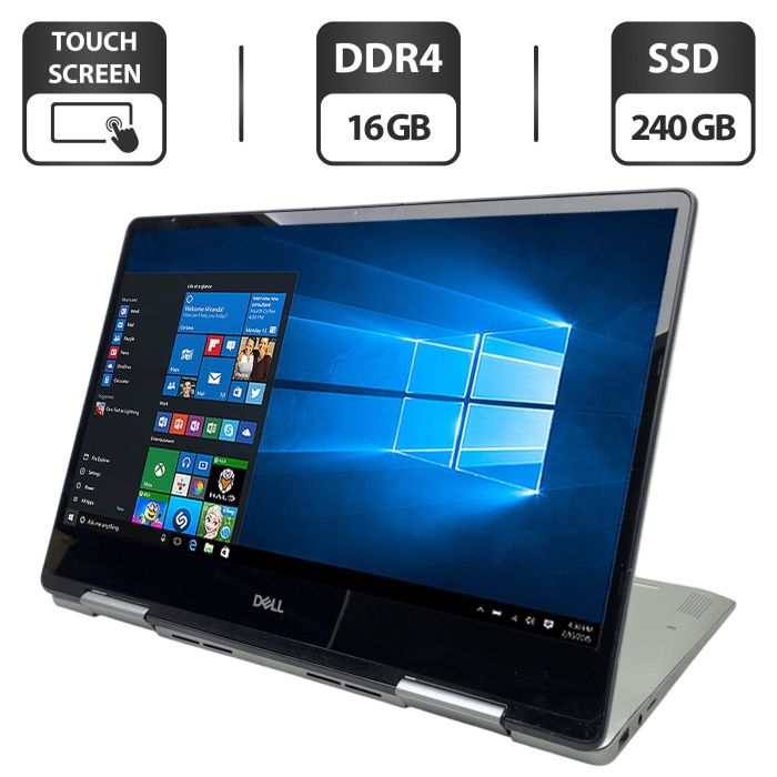 Ноутбук-трансформер Б-клас Dell Inspiron 13 7386 2-in-1 / 13.3" (1920x1080) IPS Touch / Intel Core i7-8565U (4 (8) ядра по 1.8 - 4.6 GHz) / 16 GB DDR4 / 240 GB SSD / Intel UHD Graphics / WebCam б/в - зображення 1