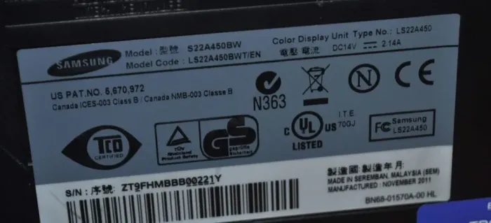 Монітор Б-клас Samsung SyncMaster S22A450BW/22" (1680x1050) TN/VGA, DVI/VESA 100x100 + Кабелі (VGA або DVI на вибір), блок живлення та кабель живлення б/в - зображення 15