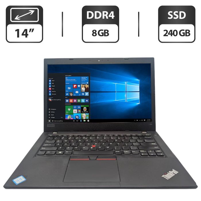 Ноутбук Б-клас Lenovo ThinkPad L480 / 14" (1366x768) TN / Intel Core i5-8250U (4 (8) ядра по 1.6 - 3.4 GHz) / 8 GB DDR4 / 240 GB SSD / Intel UHD Graphics 620 / WebCam б/в - зображення 1