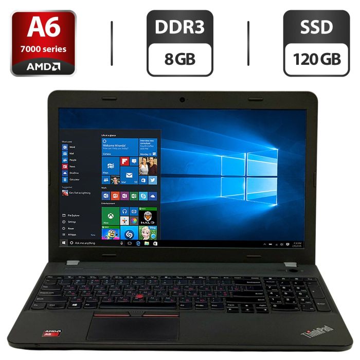 Ноутбук Lenovo ThinkPad E550 / 15.6" (1366x768) TN / AMD A6-7000 (2 ядра по 2.2 - 3.0 GHz) / 8 GB DDR3 / 120 GB SSD / AMD Radeon R4 Graphics / WebCam / Windows 10 Pro б/в - зображення 1