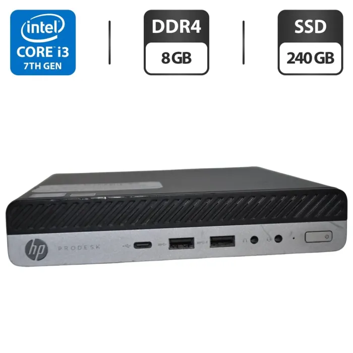 Неттоп HP ProDesk 600 G3 Mini PC USFF / Intel Core i3-7100T (2 (4) ядра по 3.4 GHz) / 8 GB DDR4 / 240 GB SSD / Intel HD Graphics 630 / Windows 11 Pro + Блок живлення б/в - зображення 1
