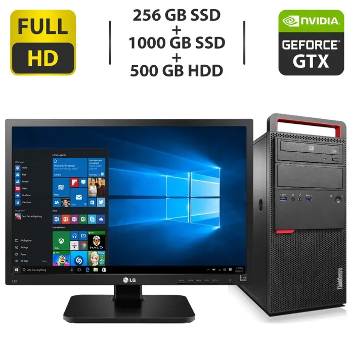 Комплект: Lenovo M800 Tower / Intel Core i5-6600 (4 ядра по 3.3 - 3.9 GHz) / 16 GB DDR4 / 256 GB SSD + 1000 GB SSD + 500 GB HDD / nVidia GeForce GTX 550 Ti, 1 GB GDDR5, 192-bit + Монітор LG 24MB37PM-B / 24" (1920x1080) IPS б/в - зображення 1
