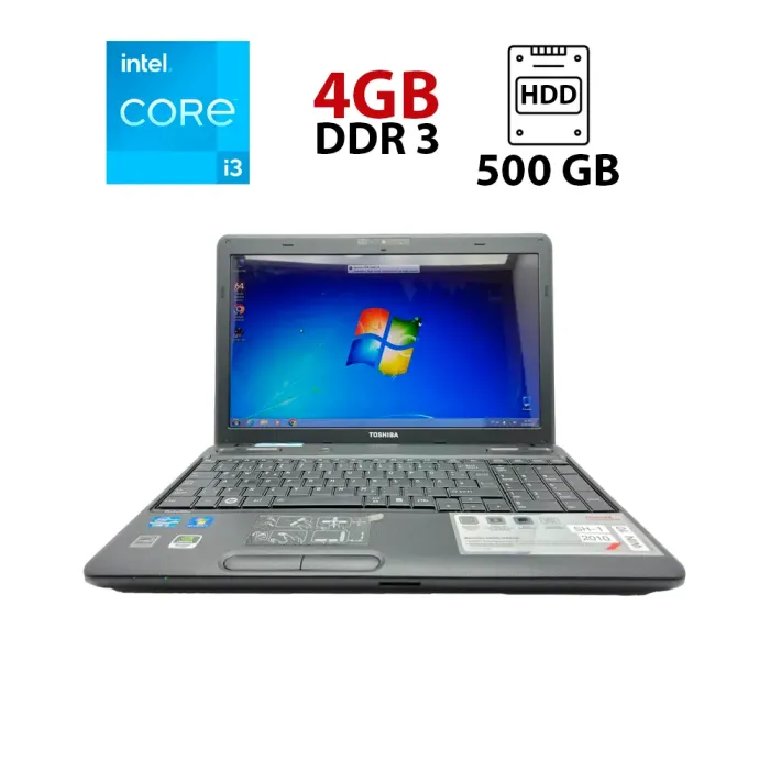 Ноутбук Toshiba Satellite C660 / 15.6" (1366x768) TN / Intel Core i3-370M (2 (4) ядра по 2.4 GHz) / 4 GB DDR3 / 500 GB HDD / Intel HD Graphics / WebCam б/в - зображення 1